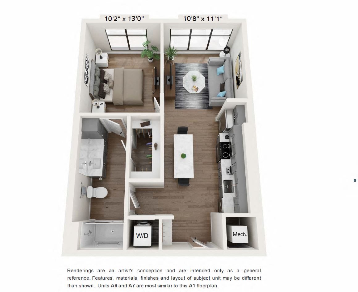 A3: 1 Bed 1 Bath - AFF floor plan